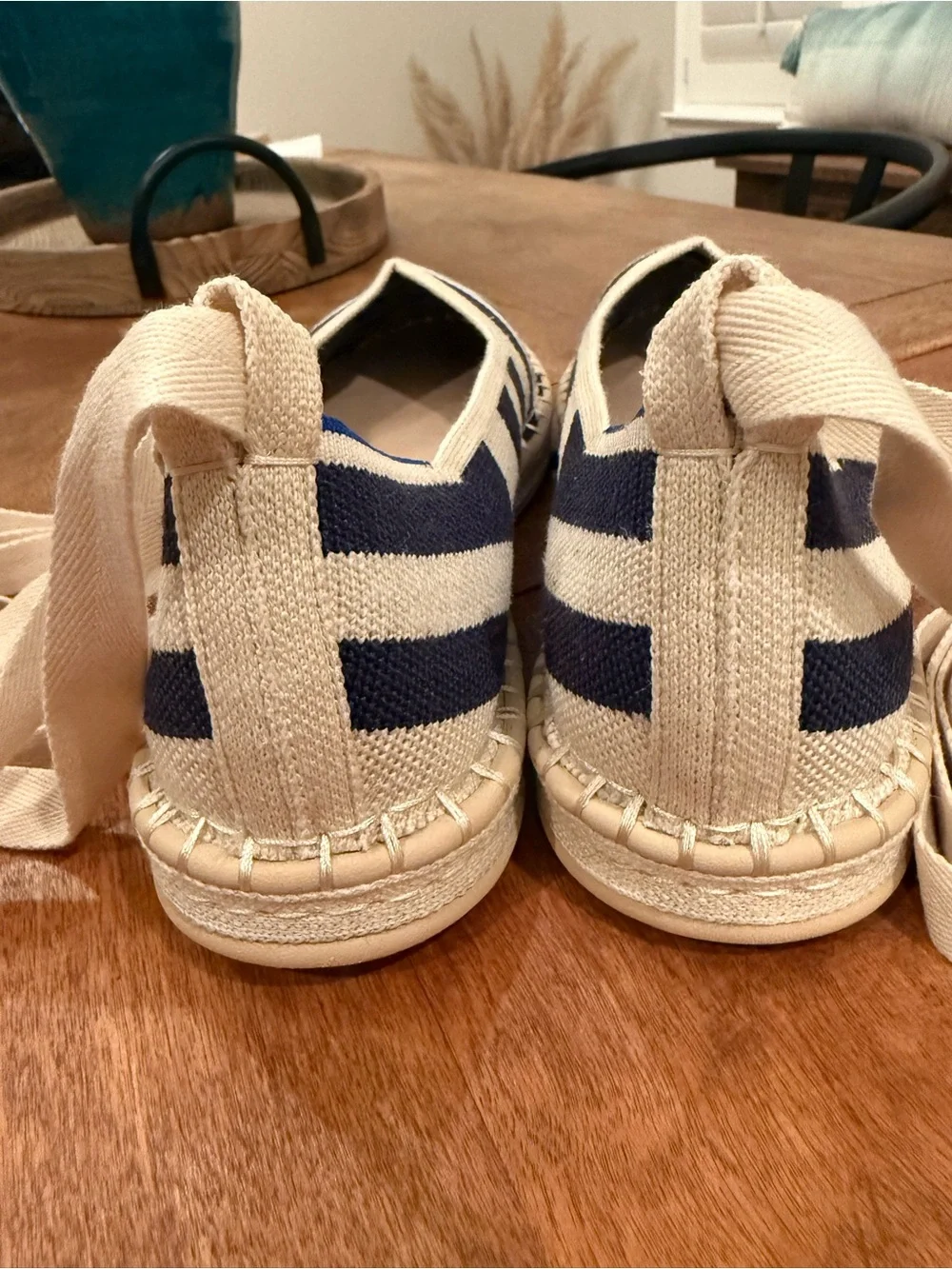 EUC Rothy’s The Espadrille Sailor Stripes | 10 | Removable Ankle Ties | Navy